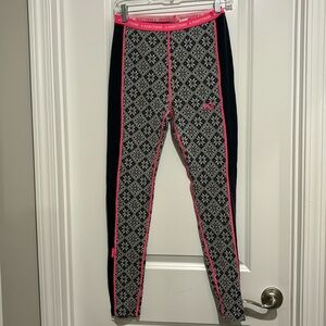 EUC KARI TRAA Leggings Washable Wool Base Layer Charcoal Snowflake Hot Pink Sz M